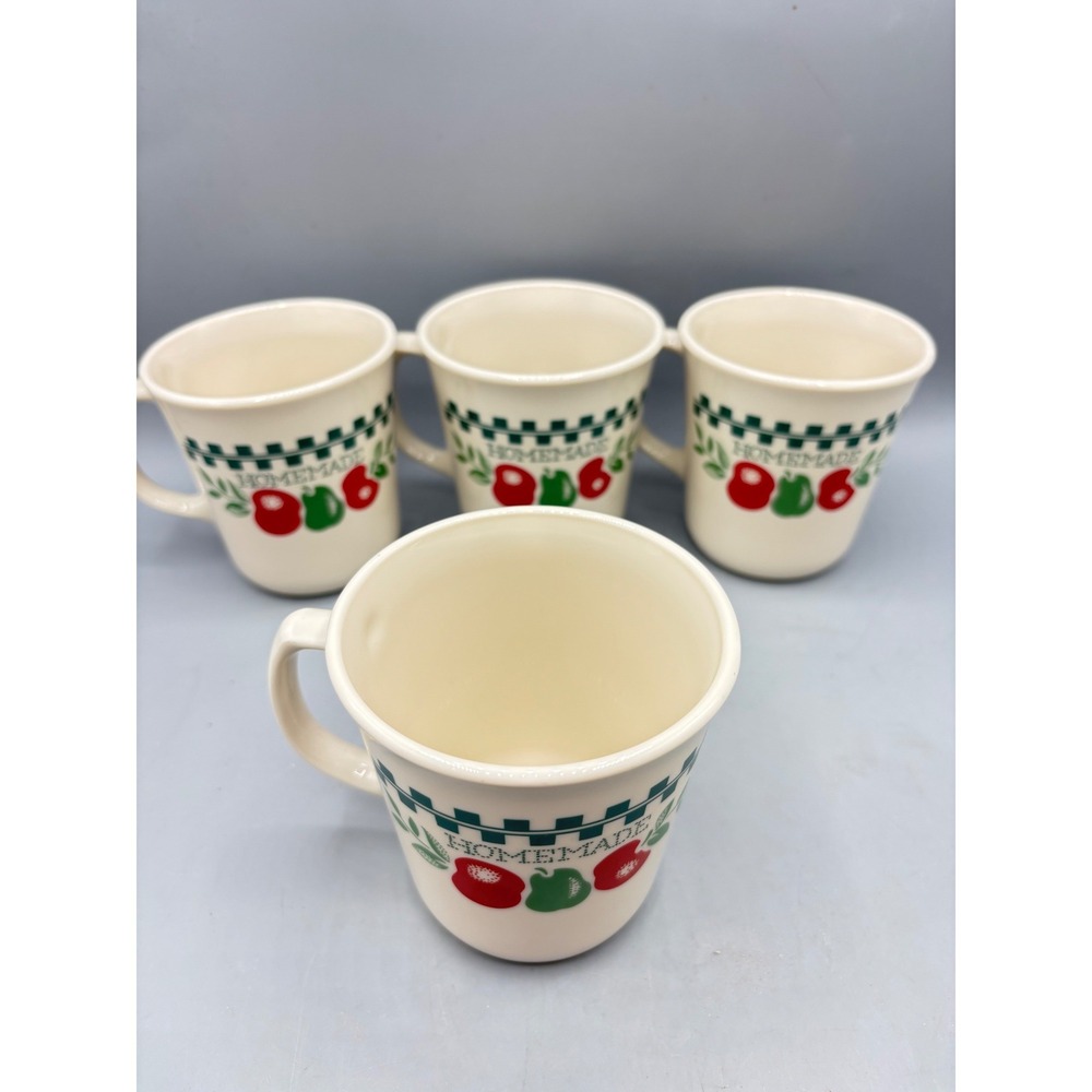 Vintage Corning Corelle Mugs Set of 4 Homemade Farm Fresh Green Checkered USA